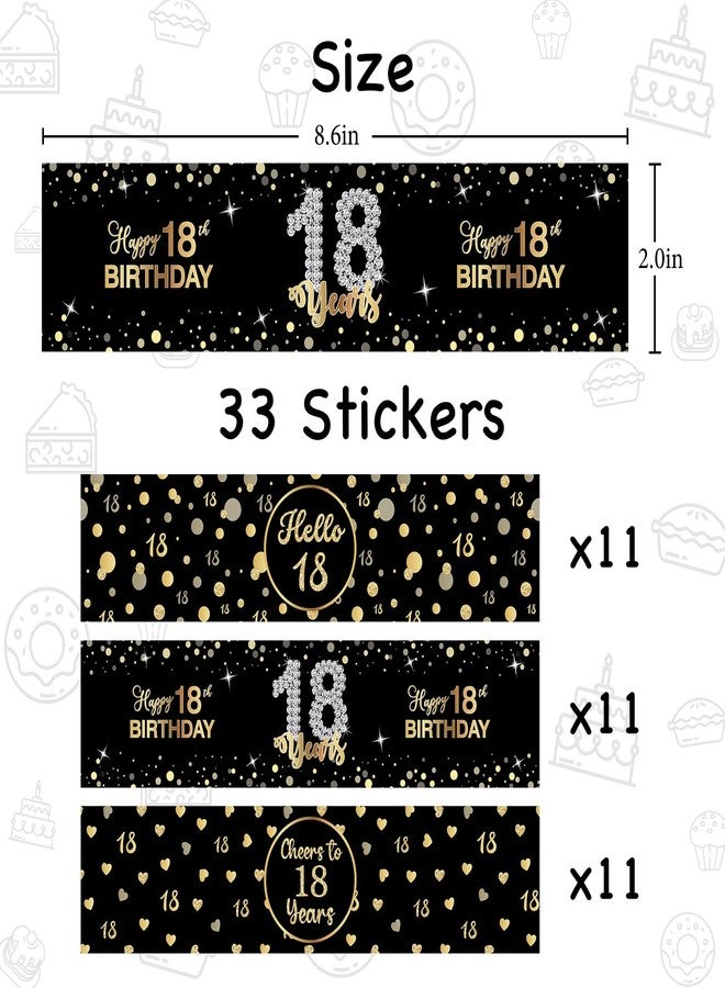 WIDEIDEAL 33Pcs Happy 18th Birthday Water Bottle Labels Cheers to 18 Years Stickers for 18th Birthday Anniversary Party Labels Sign Black - Image 2